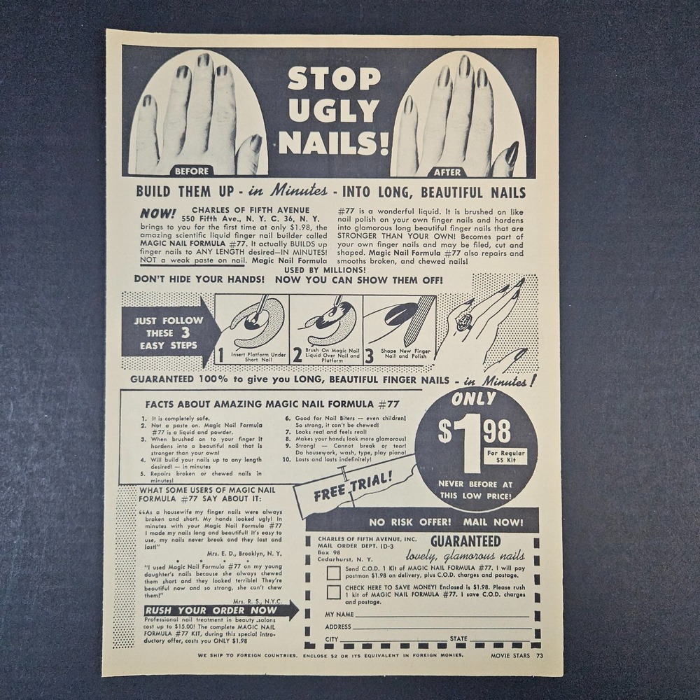 1964 Charles Fifth Avenue Lovely Glamorous Nails Vintage Print Ad Cedarhurst‎ NY